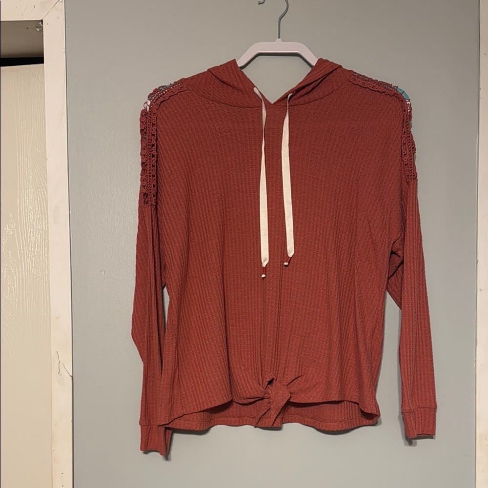 Red Relaxed Tie Front Hoodie